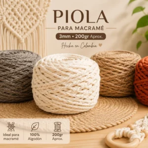 Piola de Algodon 3mm, Calibre 36, Crudo, 200gr