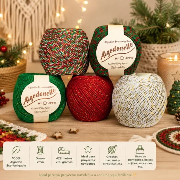 algodonette-gold Hilo Algodonette Gold 250g | Algodón Eco-amigable con Dorado para Navidad y Hogar - Crochetteando